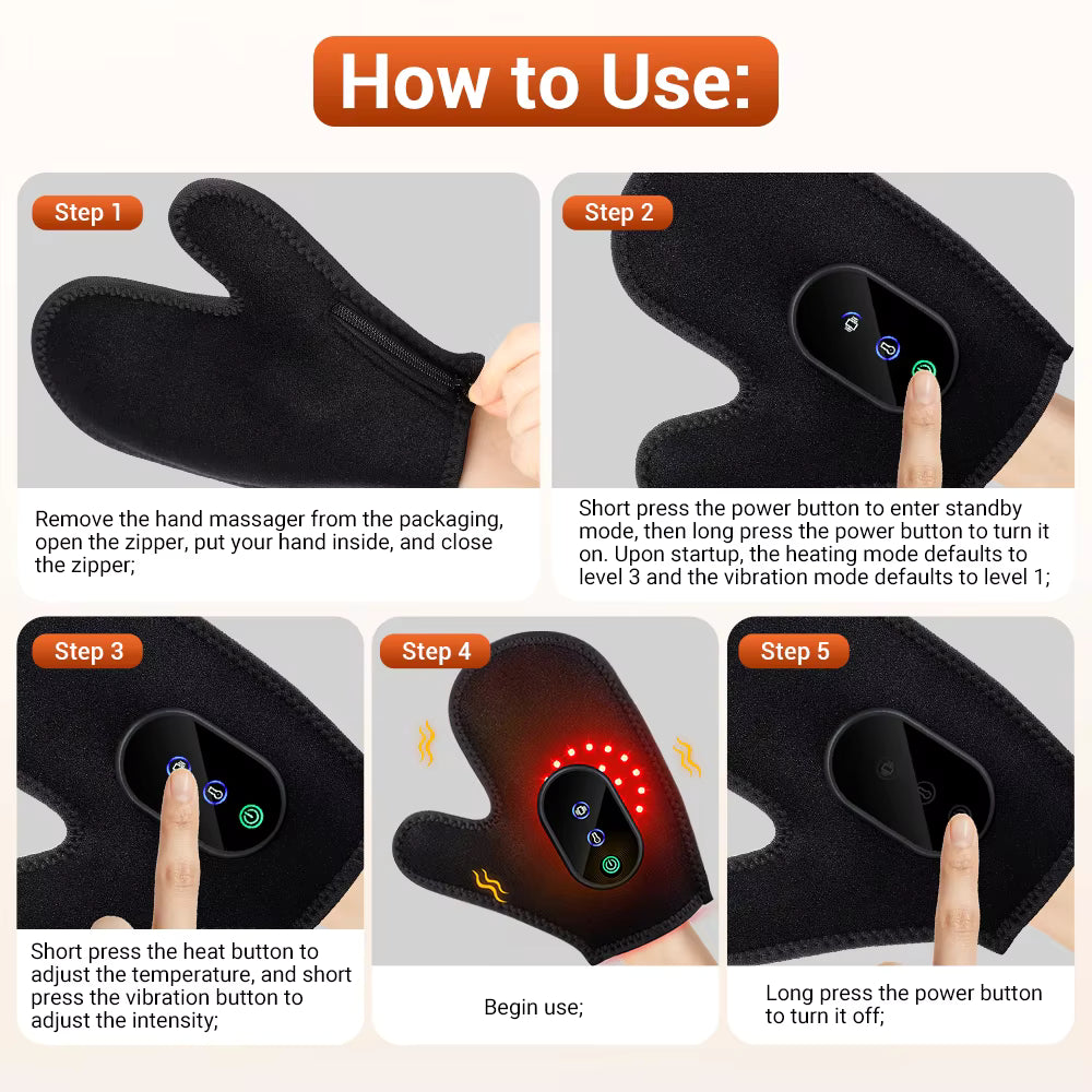 Cordless Vibration Heated Glove with Red LED Light & Graphene Warmth